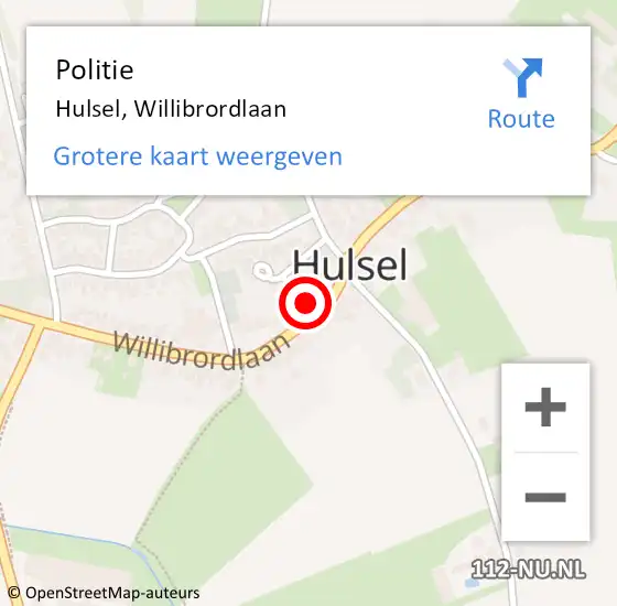 Locatie op kaart van de 112 melding: Politie Hulsel, Willibrordlaan op 29 november 2023 08:36
