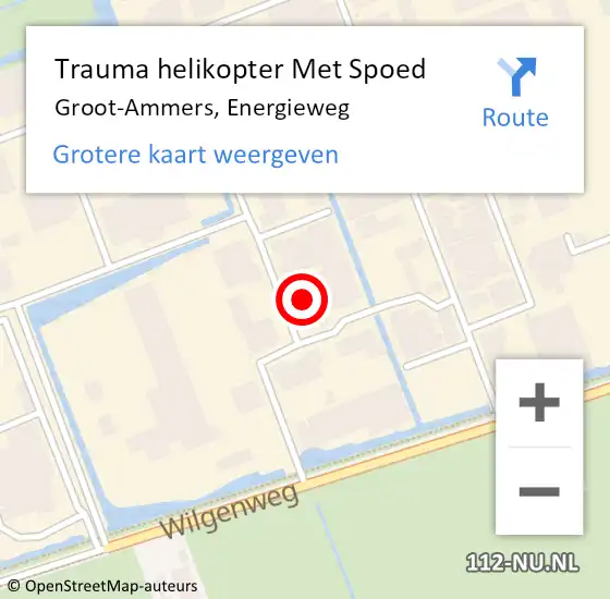 Locatie op kaart van de 112 melding: Trauma helikopter Met Spoed Naar Groot-Ammers, Energieweg op 29 november 2023 08:43