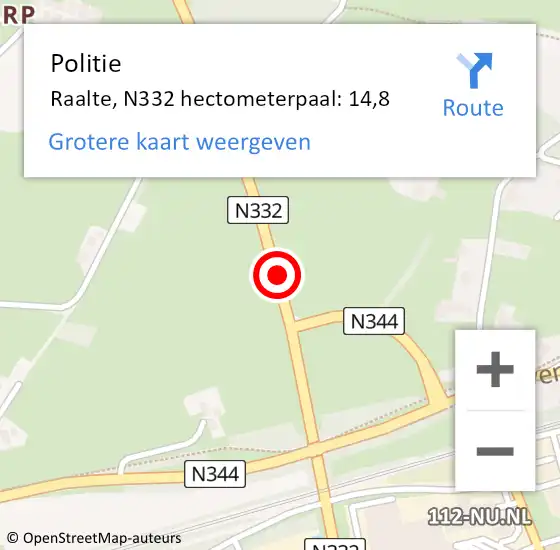 Locatie op kaart van de 112 melding: Politie Raalte, N332 hectometerpaal: 14,8 op 29 november 2023 10:50