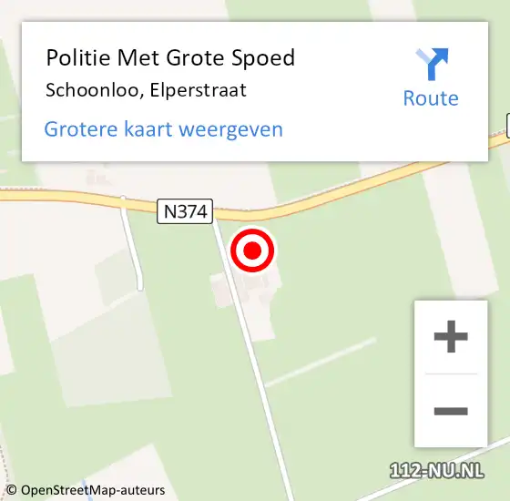Locatie op kaart van de 112 melding: Politie Met Grote Spoed Naar Schoonloo, Elperstraat op 29 november 2023 12:03