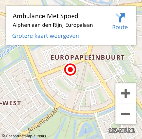 Locatie op kaart van de 112 melding: Ambulance Met Spoed Naar Alphen aan den Rijn, Europalaan op 29 november 2023 12:21
