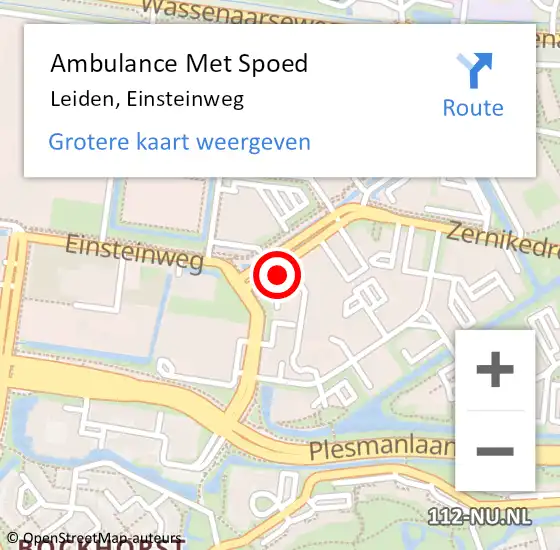 Locatie op kaart van de 112 melding: Ambulance Met Spoed Naar Leiden, Einsteinweg op 29 november 2023 12:57