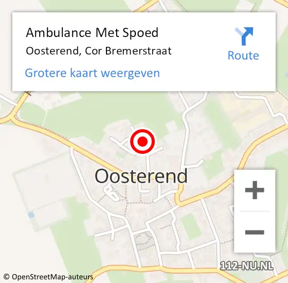 Locatie op kaart van de 112 melding: Ambulance Met Spoed Naar Oosterend, Cor Bremerstraat op 29 november 2023 13:42
