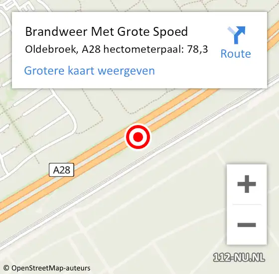 Locatie op kaart van de 112 melding: Brandweer Met Grote Spoed Naar Oldebroek, A28 hectometerpaal: 78,3 op 29 november 2023 15:05