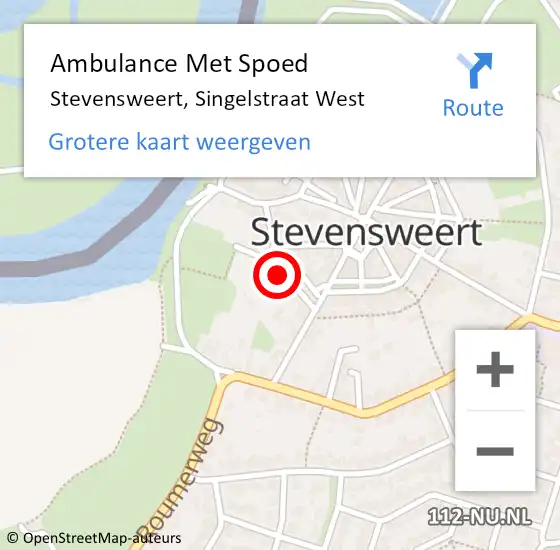 Locatie op kaart van de 112 melding: Ambulance Met Spoed Naar Stevensweert, Singelstraat West op 29 november 2023 16:06