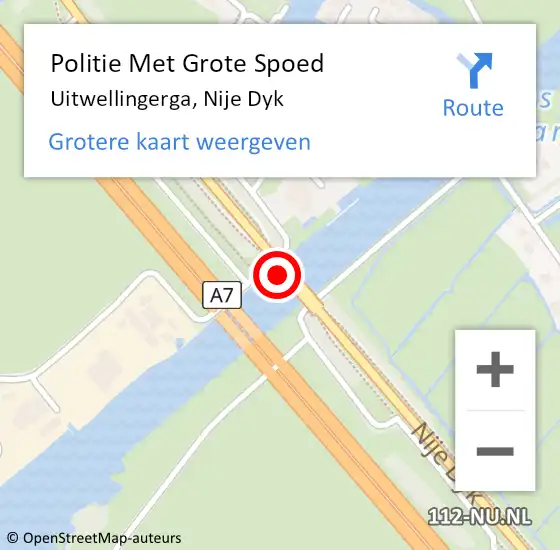 Locatie op kaart van de 112 melding: Politie Met Grote Spoed Naar Uitwellingerga, Nije Dyk op 29 november 2023 17:04