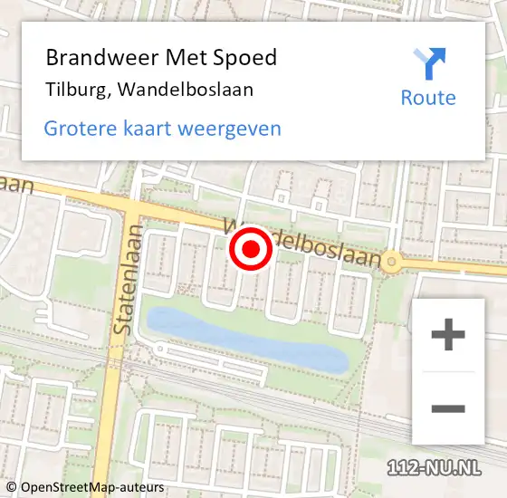 Locatie op kaart van de 112 melding: Brandweer Met Spoed Naar Tilburg, Wandelboslaan op 29 november 2023 17:10