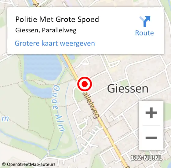Locatie op kaart van de 112 melding: Politie Met Grote Spoed Naar Giessen, Parallelweg op 29 november 2023 18:35