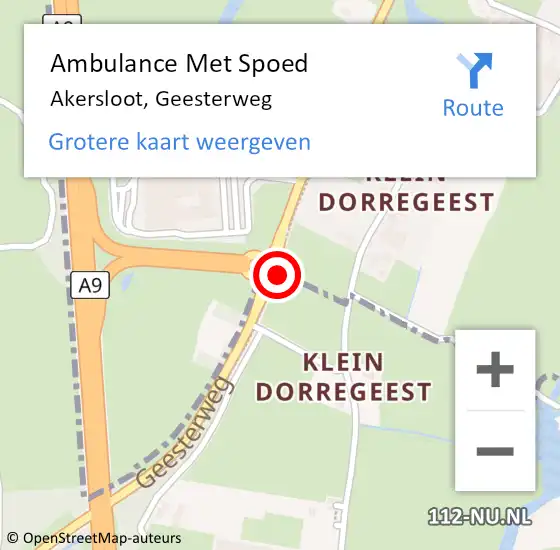 Locatie op kaart van de 112 melding: Ambulance Met Spoed Naar Akersloot, Geesterweg op 29 november 2023 19:54