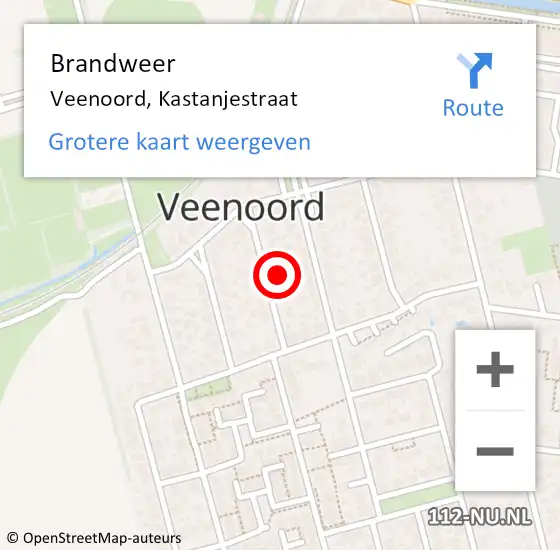 Locatie op kaart van de 112 melding: Brandweer Veenoord, Kastanjestraat op 29 november 2023 19:57