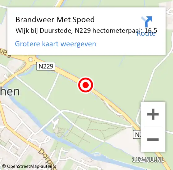 Locatie op kaart van de 112 melding: Brandweer Met Spoed Naar Wijk bij Duurstede, N229 hectometerpaal: 16,5 op 29 november 2023 20:08
