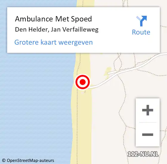 Locatie op kaart van de 112 melding: Ambulance Met Spoed Naar Den Helder, Jan Verfailleweg op 30 november 2023 03:06