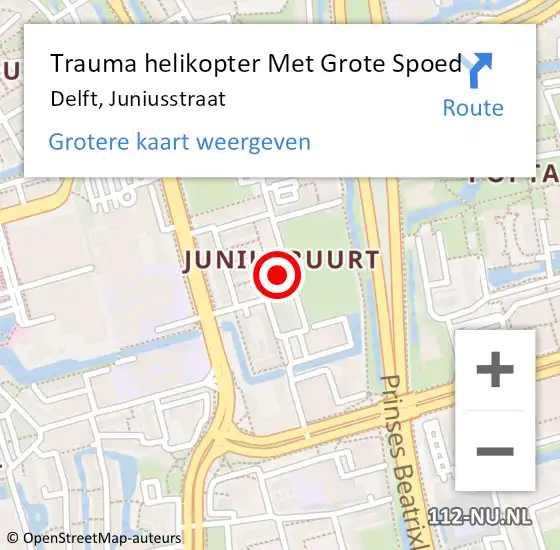 Locatie op kaart van de 112 melding: Trauma helikopter Met Grote Spoed Naar Delft, Juniusstraat op 30 november 2023 03:42