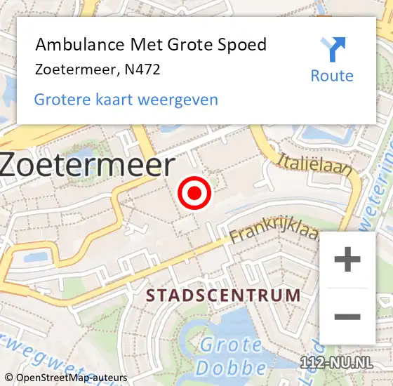 Locatie op kaart van de 112 melding: Ambulance Met Grote Spoed Naar Zoetermeer, N472 op 16 september 2014 21:39