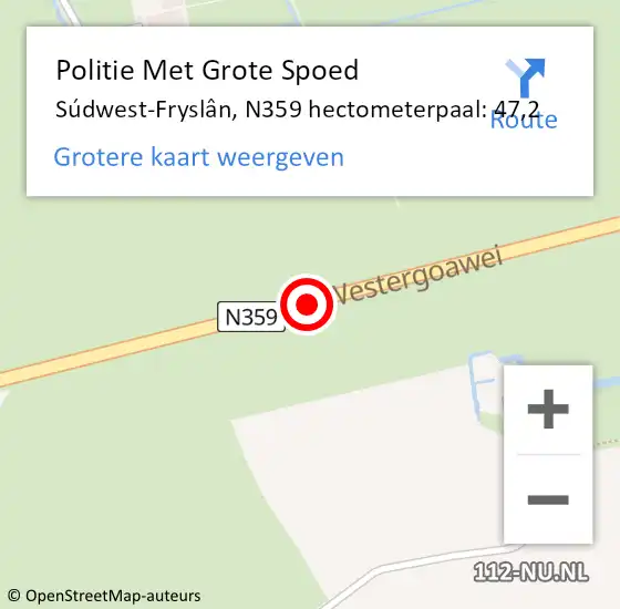 Locatie op kaart van de 112 melding: Politie Met Grote Spoed Naar Súdwest-Fryslân, N359 hectometerpaal: 47,2 op 30 november 2023 06:56