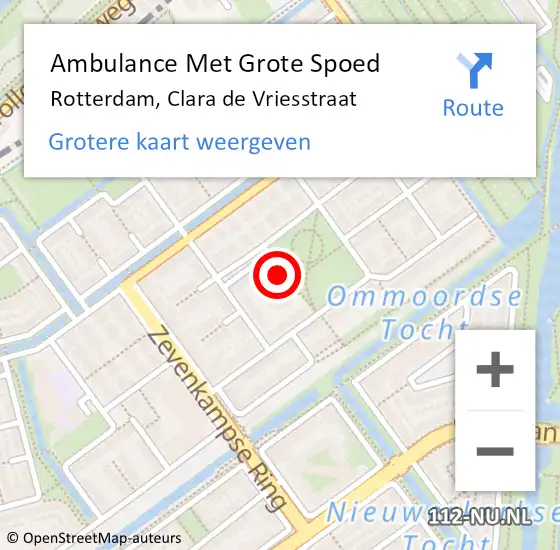 Locatie op kaart van de 112 melding: Ambulance Met Grote Spoed Naar Rotterdam, Clara de Vriesstraat op 30 november 2023 10:42