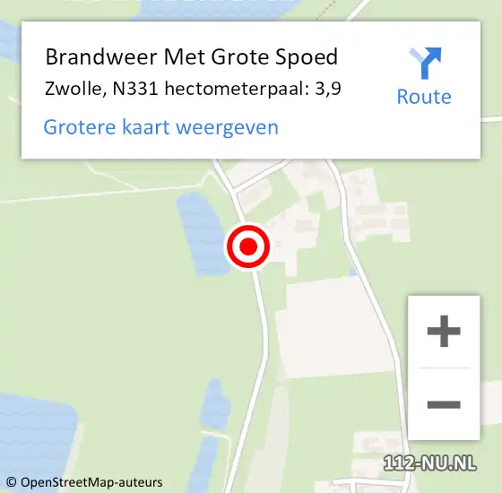 Locatie op kaart van de 112 melding: Brandweer Met Grote Spoed Naar Zwolle, N331 hectometerpaal: 3,9 op 16 september 2014 23:00