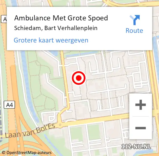 Locatie op kaart van de 112 melding: Ambulance Met Grote Spoed Naar Schiedam, Bart Verhallenplein op 30 november 2023 12:28