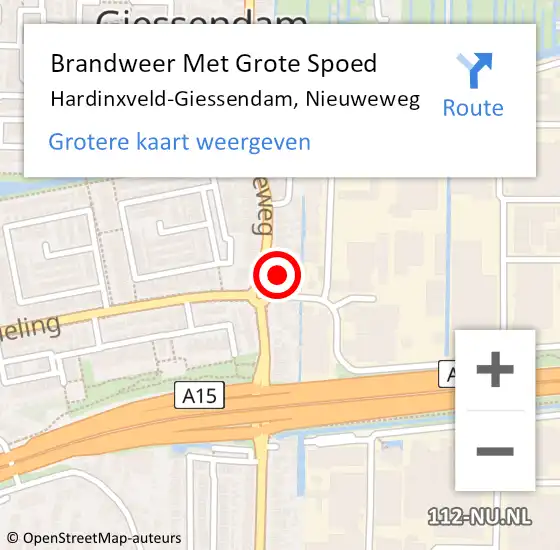 Locatie op kaart van de 112 melding: Brandweer Met Grote Spoed Naar Hardinxveld-Giessendam, Nieuweweg op 30 november 2023 13:29
