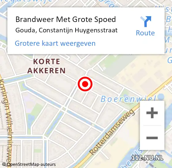 Locatie op kaart van de 112 melding: Brandweer Met Grote Spoed Naar Gouda, Constantijn Huygensstraat op 30 november 2023 13:43
