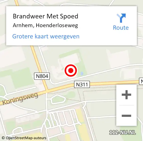 Locatie op kaart van de 112 melding: Brandweer Met Spoed Naar Arnhem, Hoenderloseweg op 30 november 2023 14:31