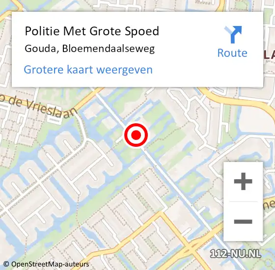 Locatie op kaart van de 112 melding: Politie Met Grote Spoed Naar Gouda, Bloemendaalseweg op 30 november 2023 15:53