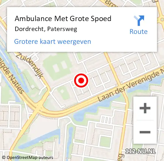 Locatie op kaart van de 112 melding: Ambulance Met Grote Spoed Naar Dordrecht, Patersweg op 30 november 2023 16:20