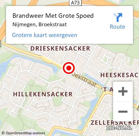 Locatie op kaart van de 112 melding: Brandweer Met Grote Spoed Naar Nijmegen, Broekstraat op 30 november 2023 17:46