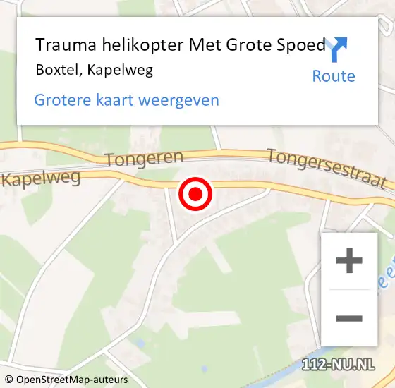 Locatie op kaart van de 112 melding: Trauma helikopter Met Grote Spoed Naar Boxtel, Kapelweg op 30 november 2023 18:09