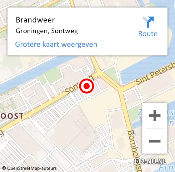 Locatie op kaart van de 112 melding: Brandweer Groningen, Sontweg op 30 november 2023 18:40