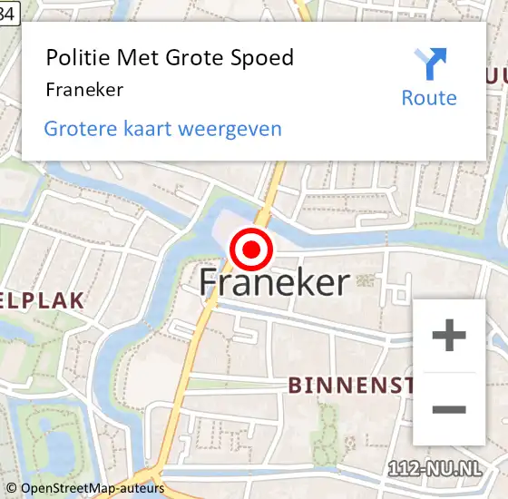 Locatie op kaart van de 112 melding: Politie Met Grote Spoed Naar Franeker op 30 november 2023 19:13