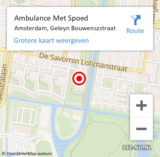 Locatie op kaart van de 112 melding: Ambulance Met Spoed Naar Amsterdam, Geleyn Bouwenszstraat op 30 november 2023 21:05