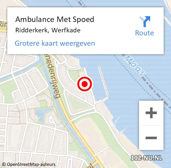 Locatie op kaart van de 112 melding: Ambulance Met Spoed Naar Ridderkerk, Werfkade op 30 november 2023 21:17