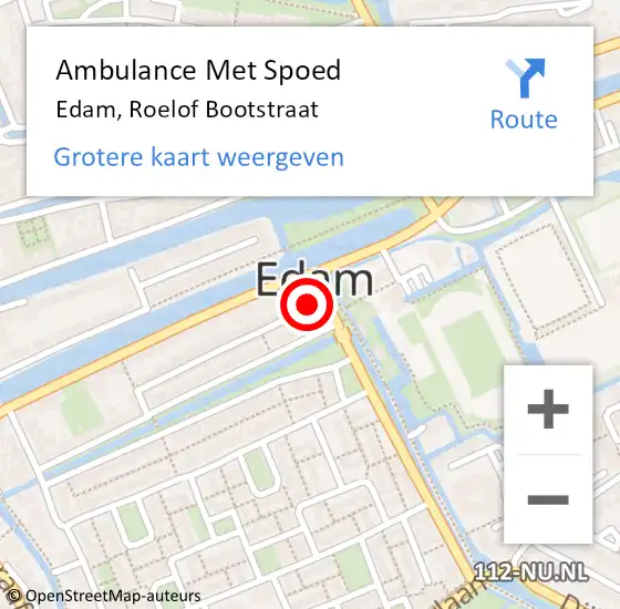 Locatie op kaart van de 112 melding: Ambulance Met Spoed Naar Edam, Roelof Bootstraat op 1 december 2023 00:31