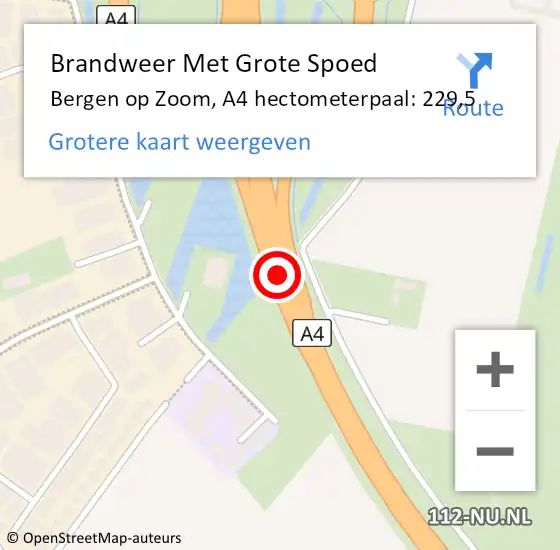 Locatie op kaart van de 112 melding: Brandweer Met Grote Spoed Naar Bergen op Zoom, A4 hectometerpaal: 229,5 op 1 december 2023 01:00