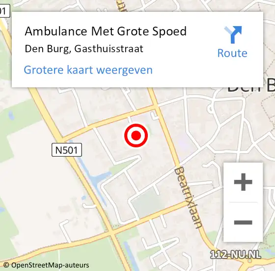 Locatie op kaart van de 112 melding: Ambulance Met Grote Spoed Naar Den Burg, Gasthuisstraat op 1 december 2023 01:59