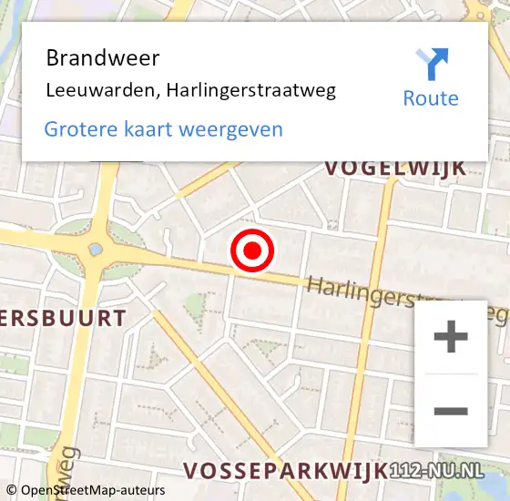 Locatie op kaart van de 112 melding: Brandweer Leeuwarden, Harlingerstraatweg op 1 december 2023 06:51