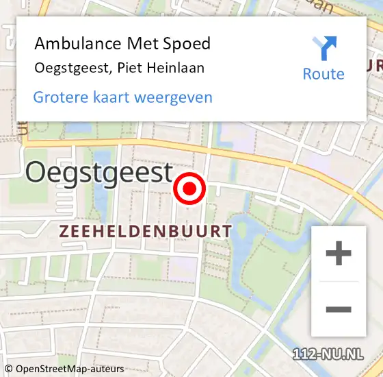 Locatie op kaart van de 112 melding: Ambulance Met Spoed Naar Oegstgeest, Piet Heinlaan op 1 december 2023 07:21