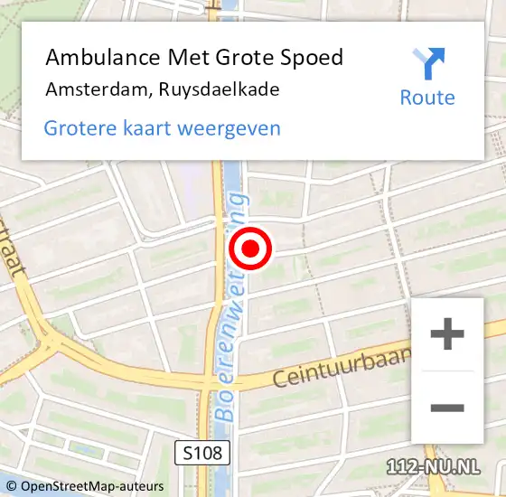 Locatie op kaart van de 112 melding: Ambulance Met Grote Spoed Naar Amsterdam, Ruysdaelkade op 1 december 2023 08:08