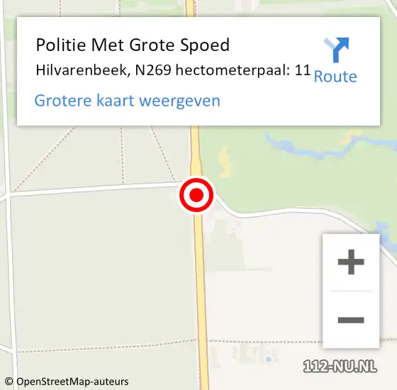 Locatie op kaart van de 112 melding: Politie Met Grote Spoed Naar Hilvarenbeek, N269 hectometerpaal: 11 op 1 december 2023 09:01