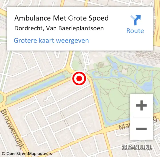 Locatie op kaart van de 112 melding: Ambulance Met Grote Spoed Naar Dordrecht, Van Baerleplantsoen op 1 december 2023 09:21