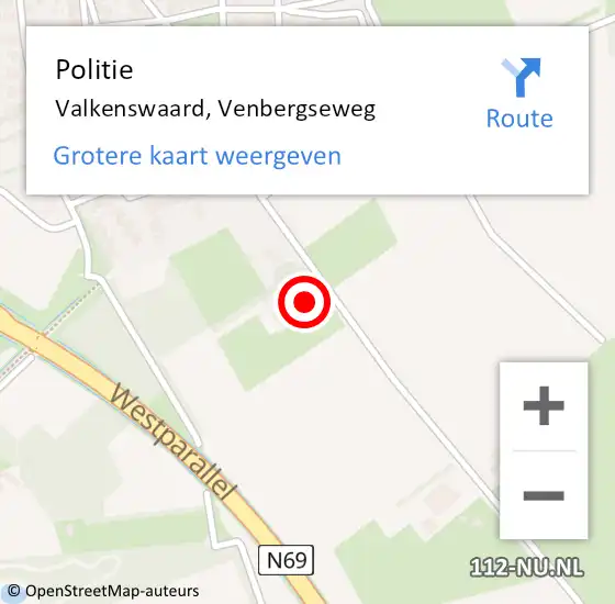 Locatie op kaart van de 112 melding: Politie Valkenswaard, Venbergseweg op 1 december 2023 09:38