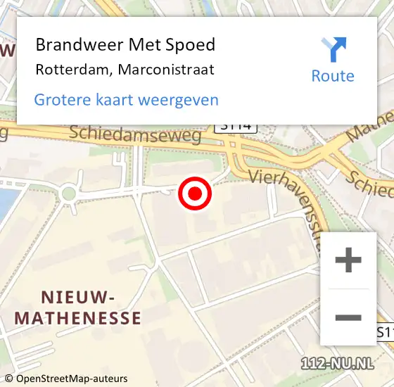 Locatie op kaart van de 112 melding: Brandweer Met Spoed Naar Rotterdam, Marconistraat op 1 december 2023 11:26