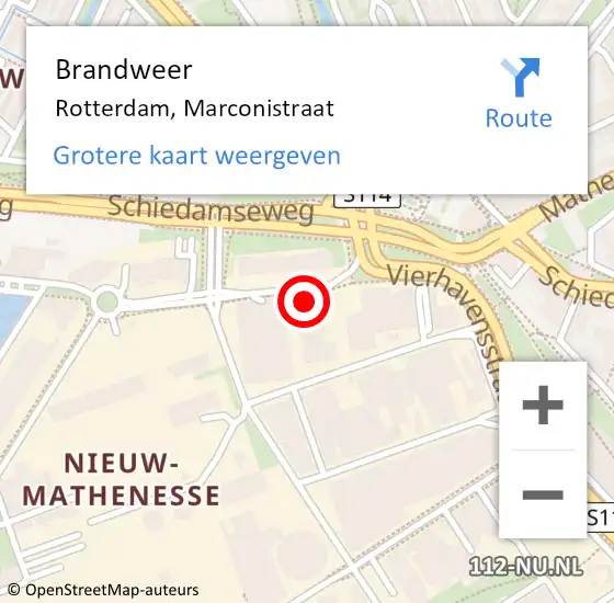 Locatie op kaart van de 112 melding: Brandweer Rotterdam, Marconistraat op 1 december 2023 11:32
