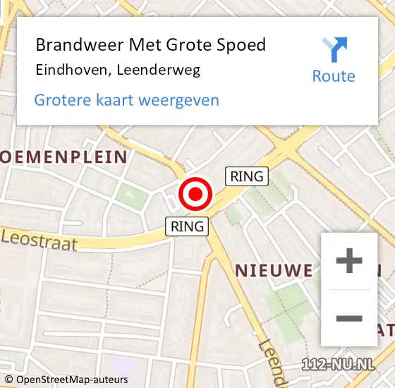 Locatie op kaart van de 112 melding: Brandweer Met Grote Spoed Naar Eindhoven, Leenderweg op 1 december 2023 11:51