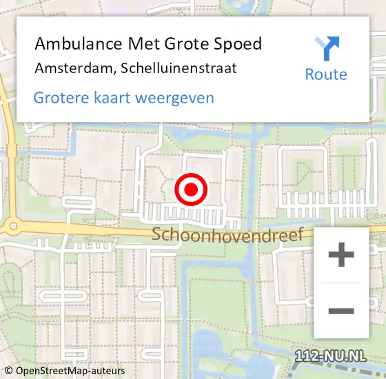 Locatie op kaart van de 112 melding: Ambulance Met Grote Spoed Naar Amsterdam, Schelluinenstraat op 1 december 2023 12:11