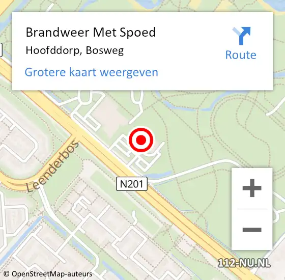 Locatie op kaart van de 112 melding: Brandweer Met Spoed Naar Hoofddorp, Bosweg op 1 december 2023 12:32