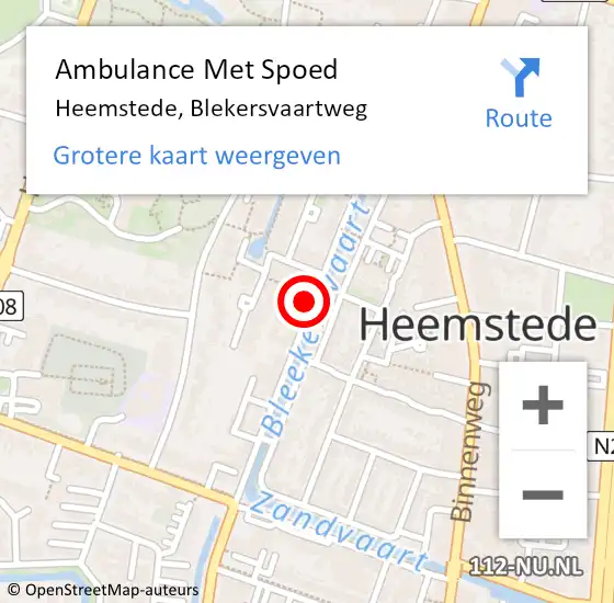 Locatie op kaart van de 112 melding: Ambulance Met Spoed Naar Heemstede, Blekersvaartweg op 1 december 2023 12:34