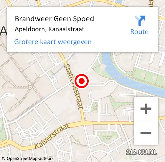 Locatie op kaart van de 112 melding: Brandweer Geen Spoed Naar Apeldoorn, Kanaalstraat op 1 december 2023 13:31