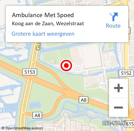 Locatie op kaart van de 112 melding: Ambulance Met Spoed Naar Koog aan de Zaan, Wezelstraat op 1 december 2023 13:47
